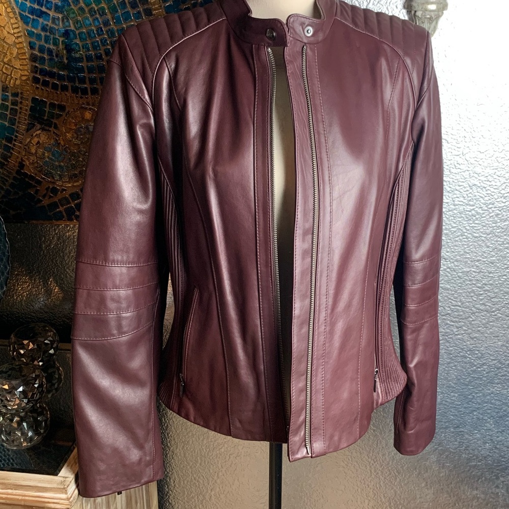 Cole Haan Women's Rich Burgundy Leather Jacket
